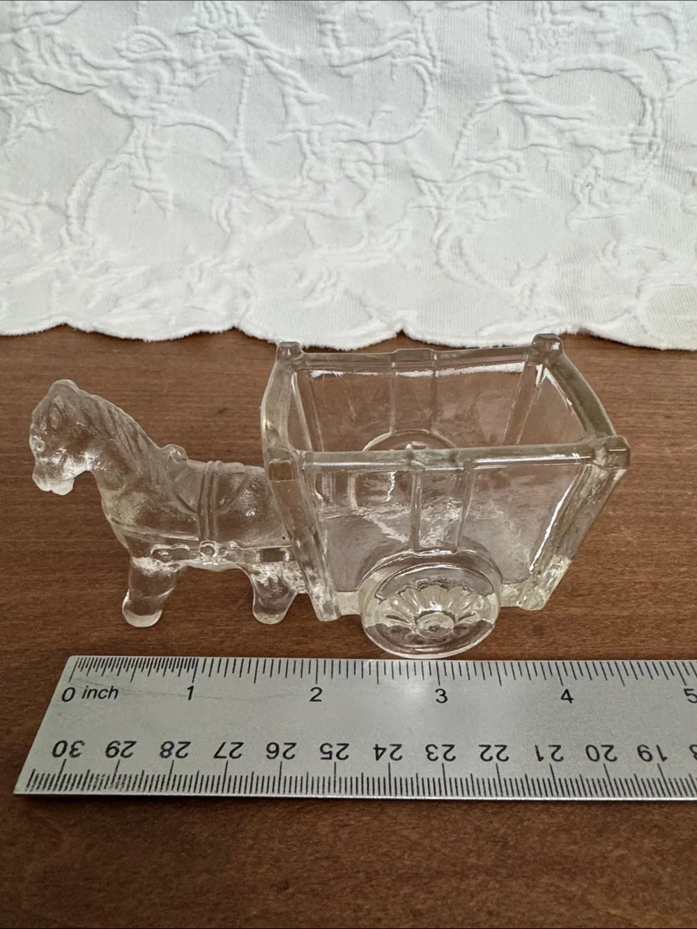Vintage Clear Glass Horse and Cart Decorative Accent